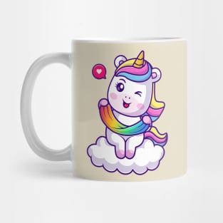 Cute Unicorn Playing Slime Rainbow On Cloud Cartoon Mug